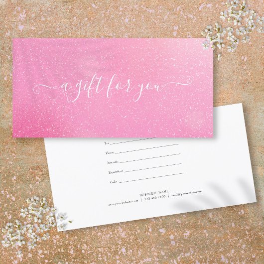 Chique roze glitters cadeaubon voor klanten