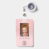 Chique roze glitters glans logo personeelsfoto pas badge (Voorzijde met uittrekbare clip)
