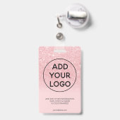 Chique roze glitters glans logo personeelsfoto pas badge (Achterkant met uittrekbare clip)