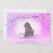 Chique roze glitters glanzen chique foto afstudere kaart (Voorkant)