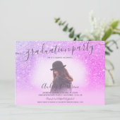 Chique roze glitters glanzen chique foto afstudere kaart (Staand voorkant)