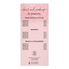 Chique roze glitterschrift haar make-up prijs reclamekaart