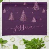 Chique roze glitterspaanse kerstbomen naam theedoek (Gevouwen)