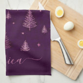 Chique roze glitterspaanse kerstbomen naam theedoek (Quarter Fold)