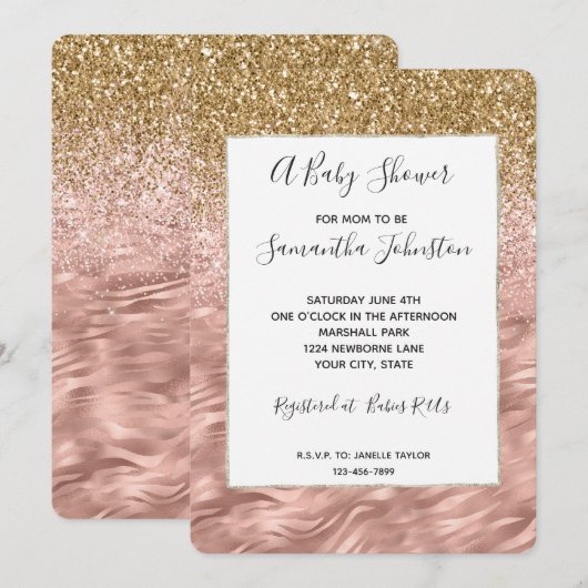 Chique roze Glitz Zebra Print Baby shower Kaart (Voorkant / Achterkant)