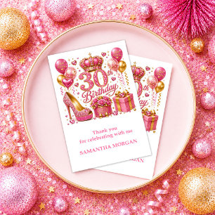 Chique Roze Goud 30e Verjaardag Glitter Confetti D Bedankkaart