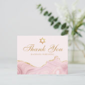 Chique Roze Goud Aangepaste Bat Mitzvah Dank Je Briefkaart (Staand voorkant)