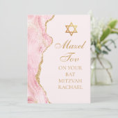 Chique Roze Goud Aangepaste Bat Mitzvah Mazel Tov Kaart (Staand voorkant)