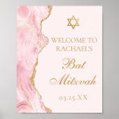 Chique Roze Goud Agaat Bat Mitzvah Aangepast Feest Poster (Voorkant)