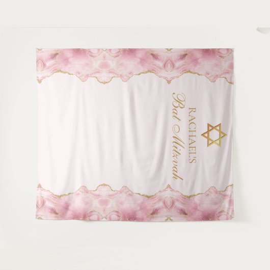 Chique roze goud agaat vleermuis mitzvah aangepast wandkleed (Voorkant (horizontaal))