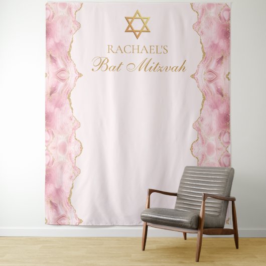 Chique roze goud agaat vleermuis mitzvah aangepast wandkleed (In situ)