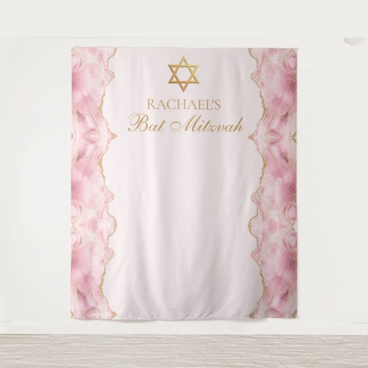 Chique roze goud agaat vleermuis mitzvah aangepast wandkleed (Voorkant)
