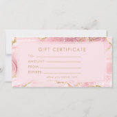 Chique Roze Goud Agate Marmer Cadeaubon (Achterkant)