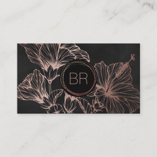 Chique Roze Goud Bloem | Monogram Visitekaartje (Voorkant)