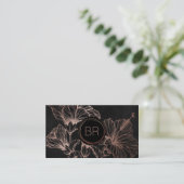 Chique Roze Goud Bloem | Monogram Visitekaartje (Staand voorkant)
