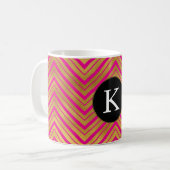 Chique roze goud Chevron Monogram Koffiemok (Voorkant links)