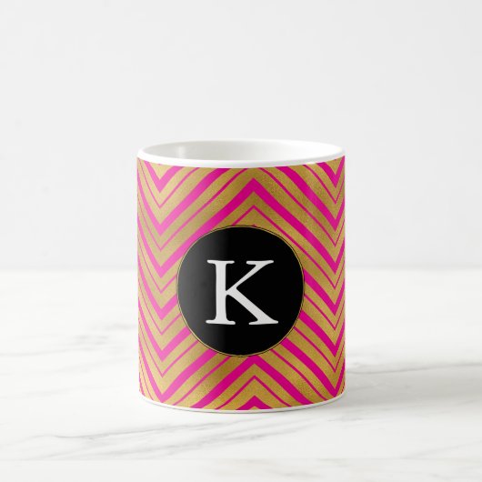 Chique roze goud Chevron Monogram Koffiemok (Center)