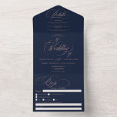 Chique roze goud elegante script navyblauwe trouw all in one uitnodiging (Binnen)