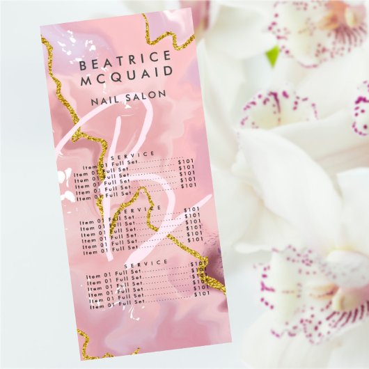 Chique Roze Goud Glitter Marmer Monogram Reclamekaart