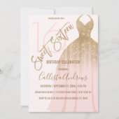 Chique roze goud glitter prinses jurk zoet 16 kaart (Voorkant)