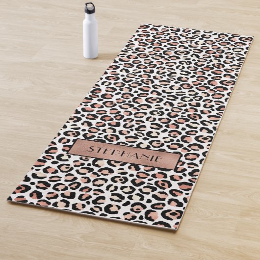Chique Roze Goud Luipaardprint Aangepast Yogamat (In situ)