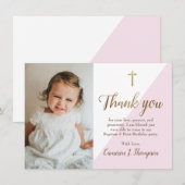 Chique Roze Goud Modern Eerste verjaardag doop fot Bedankkaart (Voorkant / Achterkant)