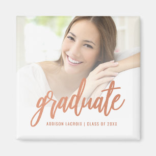 Chique Roze Goud Schrift Custom Foto Afstuderen Magneet