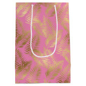 Chique roze goud tropische bladeren medium cadeauzakje (Achterkant)