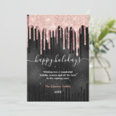 Chique roze goud zwarte nieuwjaars- en kerstwens kaart (Staand voorkant)