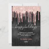 Chique roze goud zwarte nieuwjaars- en kerstwensen kaart (Voorkant)