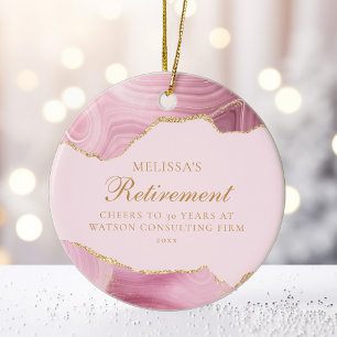 Chique roze gouden agaat aangepaste pensioen Kerst Keramisch Ornament