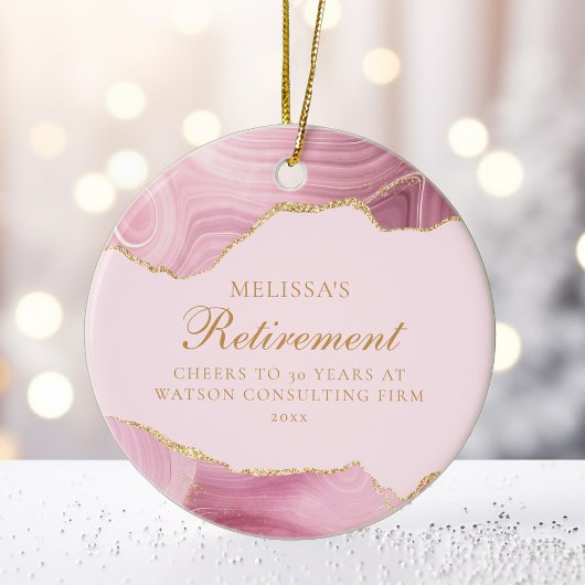 Chique roze gouden agaat aangepaste pensioen Kerst Keramisch Ornament