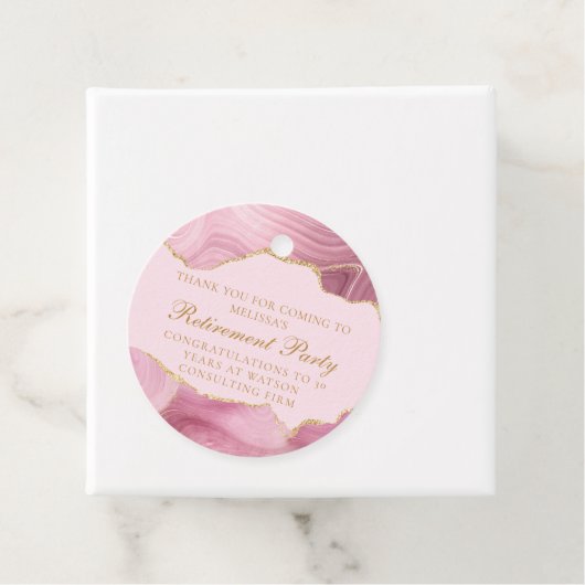 Chique roze gouden agaat aangepaste pensioenpartij bedankjes labels (In situ)