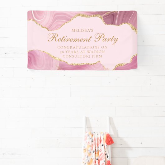Chique roze gouden agaat aangepaste pensioenpartij spandoek (Insitu)