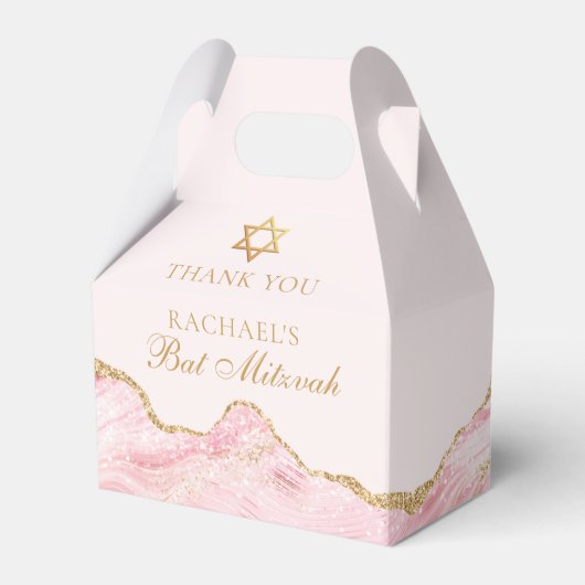 Chique roze gouden agaat aangepaste vleermuis mits bedankdoosjes (Voorkant Zijde)