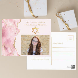 Chique roze gouden agaat vleermuis mitzvah fotofee briefkaart