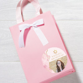 Chique roze gouden agaat vleermuis mitzvah fotofee ronde sticker