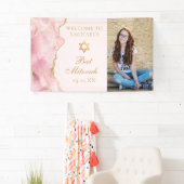 Chique roze gouden agaat vleermuis mitzvah fotofee spandoek (Insitu)
