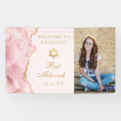 Chique roze gouden agaat vleermuis mitzvah fotofee spandoek (Horizontaal)