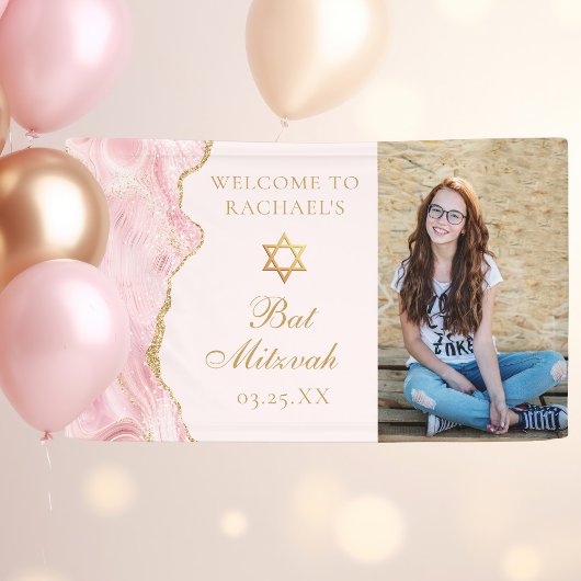 Chique roze gouden agaat vleermuis mitzvah fotofee spandoek