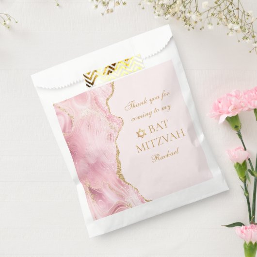 Chique roze gouden agaat vleermuis mitzvah partij bedankzakje (Gezegeld)