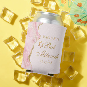 Chique roze gouden agaat vleermuis mitzvah partij  blikjeskoeler