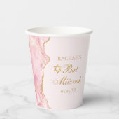 Chique roze gouden agaat vleermuis mitzvah partij  papieren bekers (Voorkant)