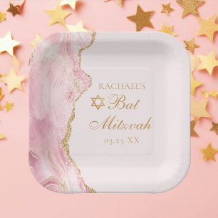 Chique roze gouden agaat vleermuis mitzvah partij papieren bordje