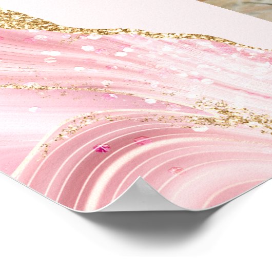 Chique roze gouden agaat vleermuis mitzvah partij poster (Hoek)