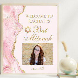 Chique roze gouden agaat vleermuis mitzvah partij  poster