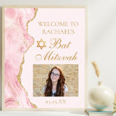 Chique roze gouden agaat vleermuis mitzvah partij poster