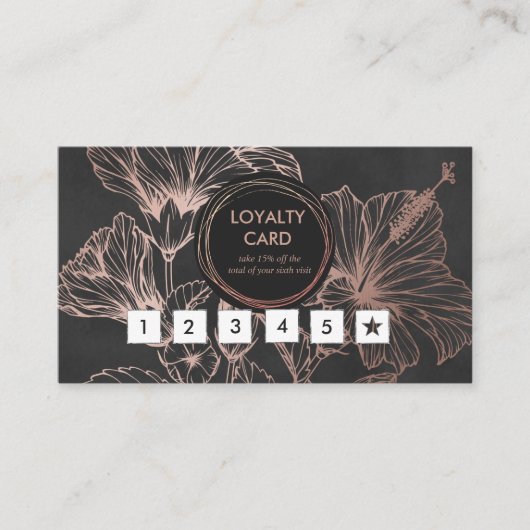 Chique Roze Gouden Bloem Loyalty Card (Voorkant)
