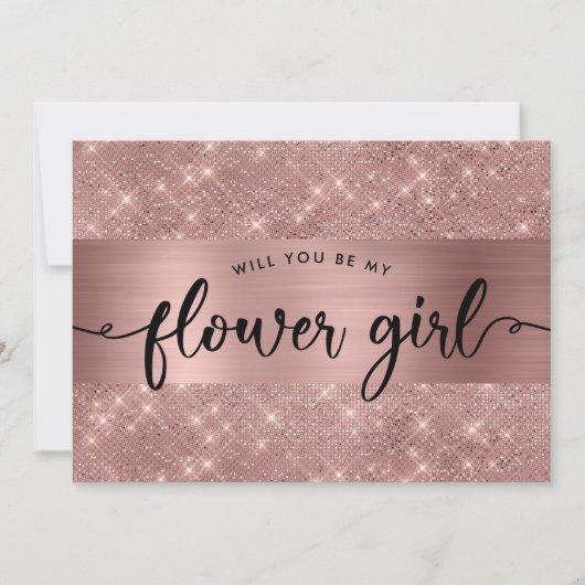 Chique Roze Gouden Bloemenmeisje Uitnodiging Voor (Voorkant)