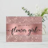 Chique Roze Gouden Bloemenmeisje Uitnodiging Voor (Staand voorkant)